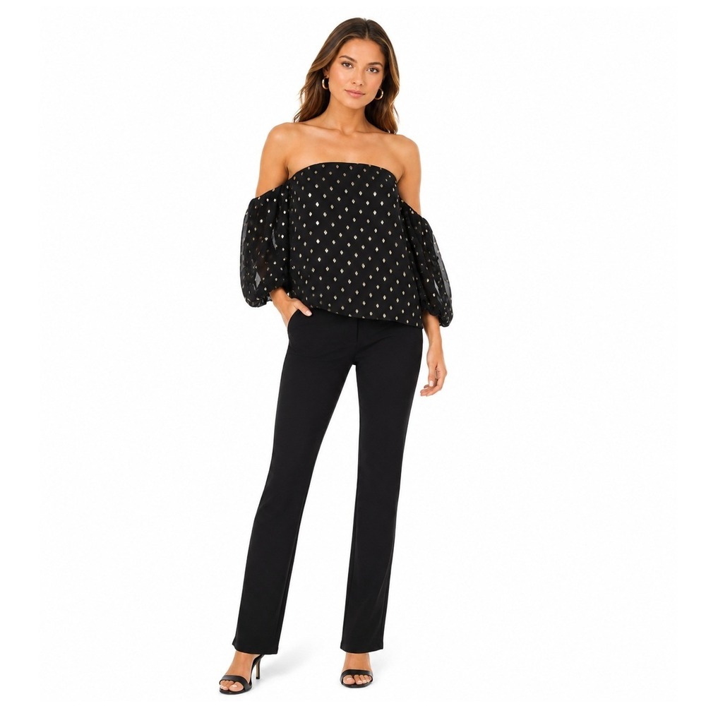 *NWT* Romeo + Juliet Couture Off Shoulder Top Womens Medium Black Gold Polka Dot